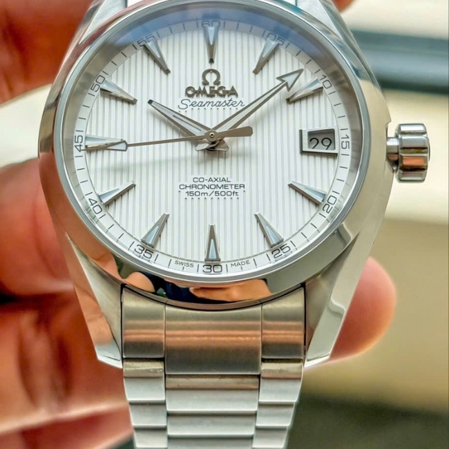 Omega Aqua Terra CoAxial 38.5mm - mặt số trắng vân gỗ 1
