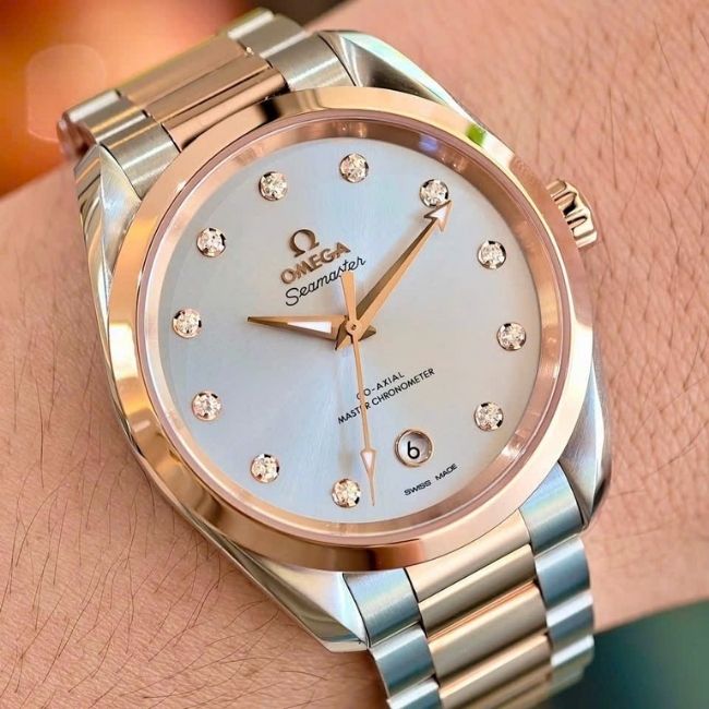Omega Aqua Terra Demi 18k Diamond Dial xám rhodium 1 Omega Aqua Terra Demi 18k Diamond Dial xám rhodium 1