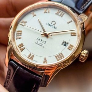 Omega Hour Vision cọc số đính kim cương 18K White Dial 41mm 2
