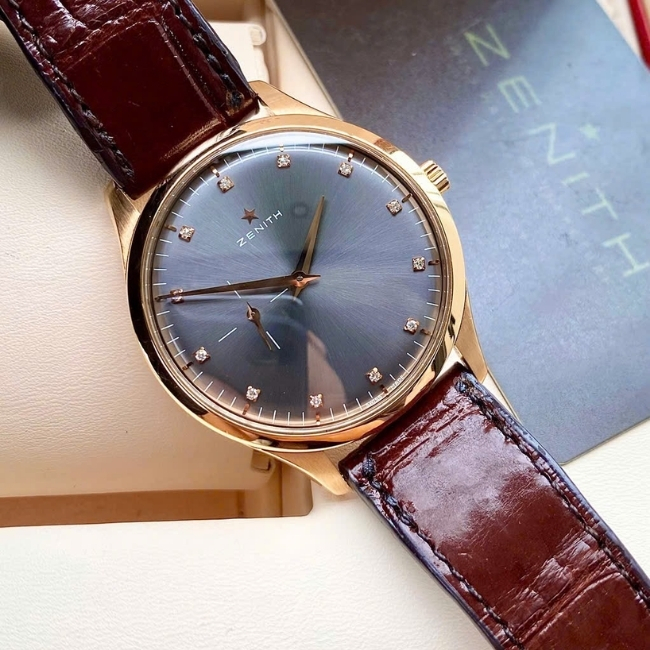 Zenith Heritage Ultra Thin - Mặt xám trải tia - cọc số kim cương - Vàng đúc 40mm 1