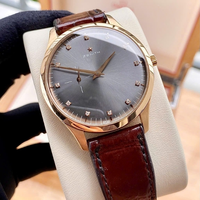 Zenith Heritage Ultra Thin - Mặt xám trải tia - cọc số kim cương - Vàng đúc 40mm 6