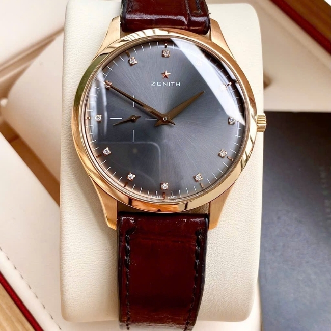 Zenith Heritage Ultra Thin - Mặt xám trải tia - cọc số kim cương - Vàng đúc 40mm 8