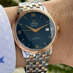 Omega Prestige Dial xanh navi - demi 18k 36.8mm 1