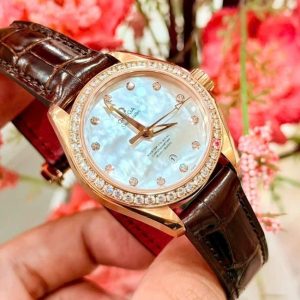 Omega nữ Vàng đúc - Mặt khảm trai - Kim cương zin hãng 34mm 4