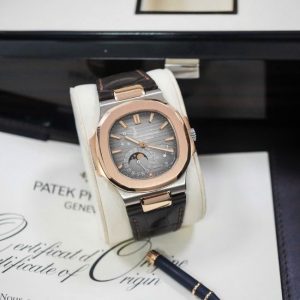 Patek Philippe Nautilus Moon Phases Rose & White Gold Slate Grey Dial 5712GR 3