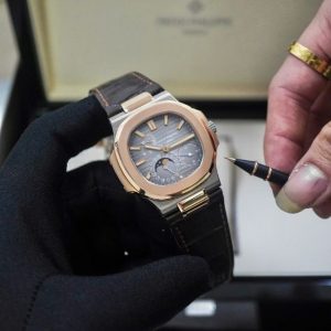Patek Philippe Nautilus Moon Phases Rose & White Gold Slate Grey Dial 5712GR