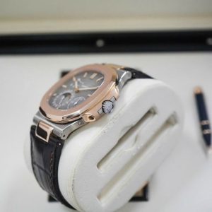 Patek Philippe Nautilus Moon Phases Rose & White Gold Slate Grey Dial 5712GR 4