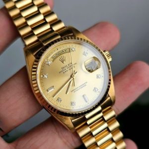 Rolex Daydate 18038 Champagne Diamond dây-vỏ vàng đúc 18k 2