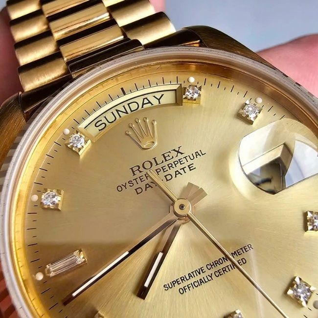 Rolex Daydate 18038 Champagne Diamond dây-vỏ vàng đúc 18k 3 Rolex Daydate 18038 Champagne Diamond dây-vỏ vàng đúc 18k 3