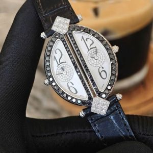 THE ROYAL DIAMOND DOUBLE BA 218 LADY WRISTWATCH 18K WHITE GOLD BLACK & WHITE DIAMONDS 1