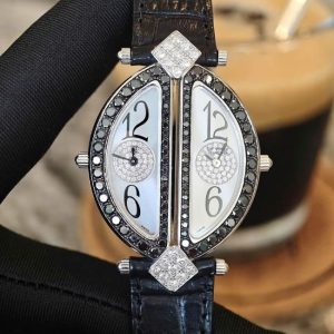 THE ROYAL DIAMOND DOUBLE BA 218 LADY WRISTWATCH 18K WHITE GOLD BLACK & WHITE DIAMONDS 2