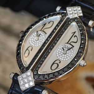 THE ROYAL DIAMOND DOUBLE BA 218 LADY WRISTWATCH 18K WHITE GOLD BLACK & WHITE DIAMONDS 3
