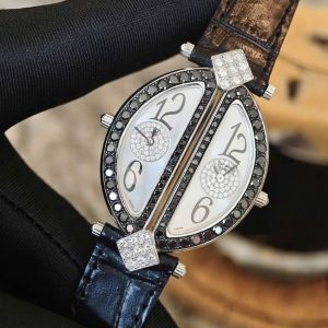 THE ROYAL DIAMOND DOUBLE BA 218 LADY WRISTWATCH 18K WHITE GOLD BLACK & WHITE DIAMONDS 4