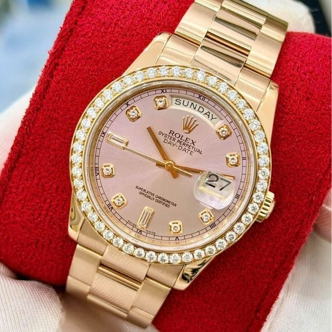Rolex 118205 Custom Diamond Dial Pink 18K Rose 4 Rolex 118205 Custom Diamond Dial Pink 18K Rose 4