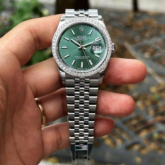 Rolex 126200 lên niềng kim cương - Xanh mint 3 Rolex 126200 lên niềng kim cương - Xanh mint 3