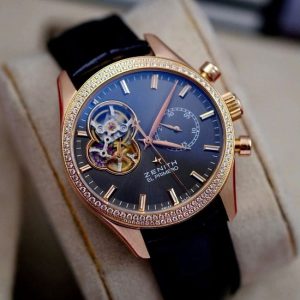 Zenith Grey Dial Bezel Diamond 18k Rose Gold 6